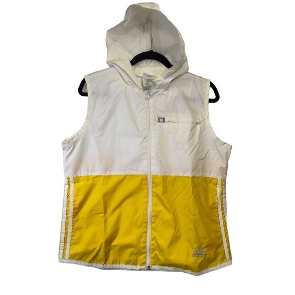 💛🟡 ADIDAS Yellow/ White Windbreaker Vest With Back Pocket - Picture 1 of 16
